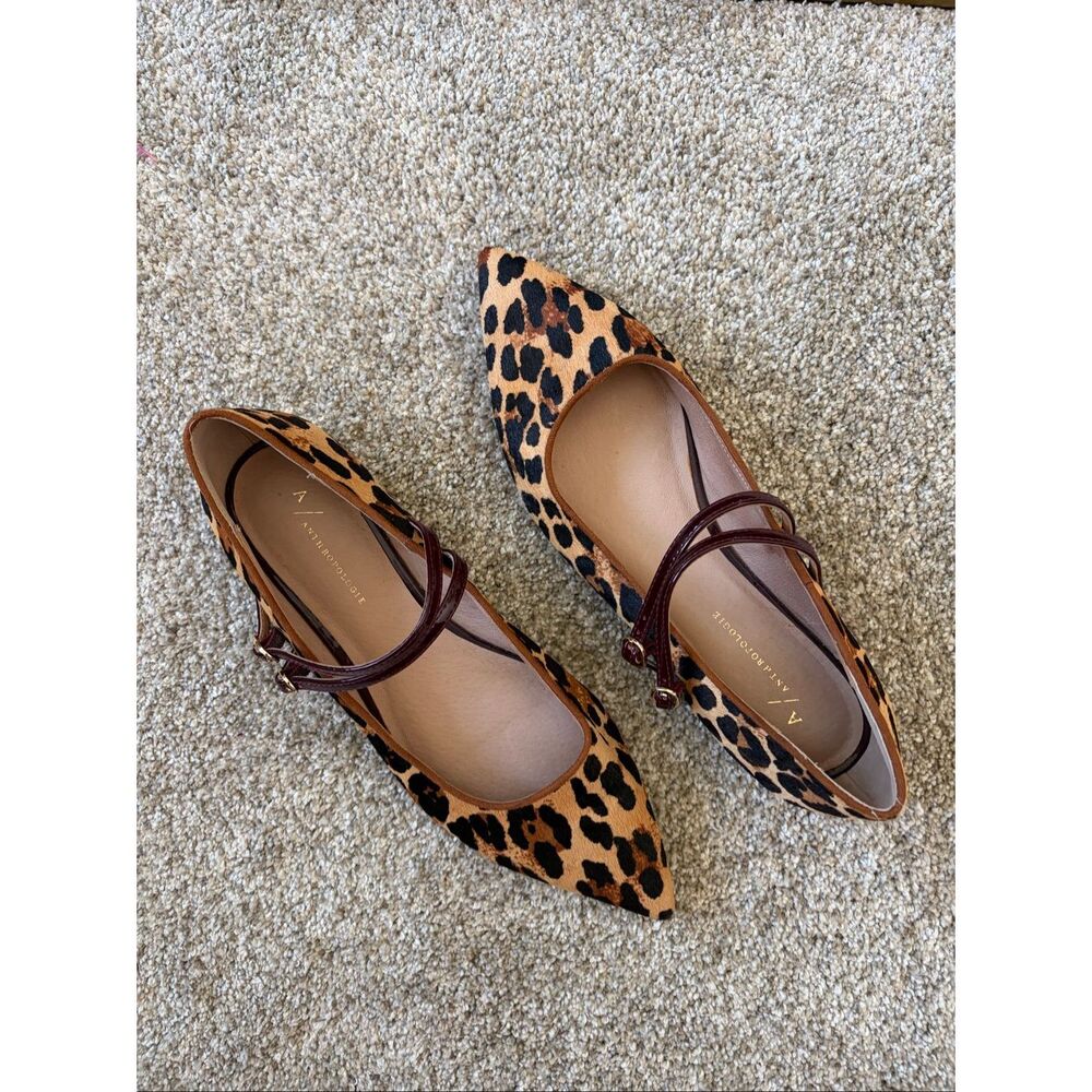 Anthropologie Leopard Print Pointed Mary Jane Flats - Tan, Black, Brown - Picture 4 of 12